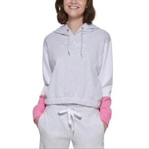 Calvin Klein Performance Women's Colorblocked Hoodie Optic Heather Candy NWT